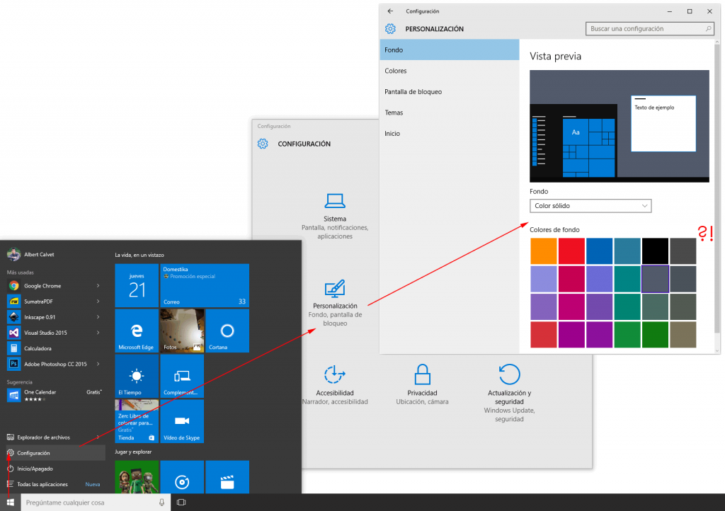 Cambiar color fondo Windows 10